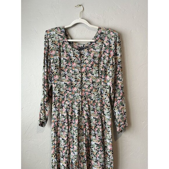 vintage nostalgia dress Floral Maxi Cottage Pleated 90s 80s Coquette Feminine M - Picture 2 of 14